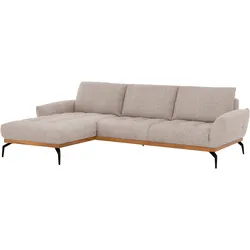 Ecksofa EXXPO - SOFA FASHION "NICEA, erstklassiger Komfort, tolle Details, Holzsockel in eiche geölt", grau (taupe), B:264cm H:87cm T:171cm, Sofas, In hochwertiger Verarbeitung und ergonomische Sitzposition