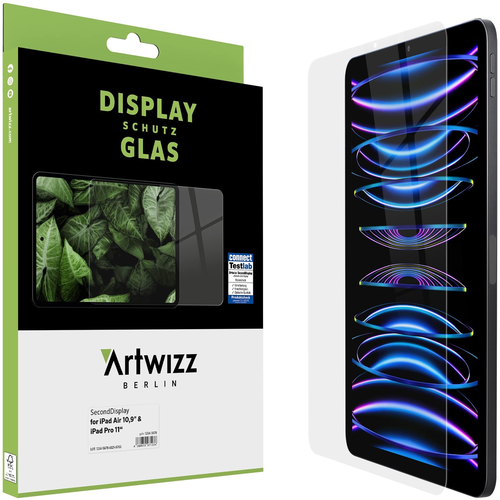 Artwizz SecondDisplay Schutzglas kompatibel mit iPad Pro 11' (2022-2018), iPad Air 10,9' (2022-2020) - Displayschutz aus Sicherheitsglas