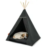 Hundezelt – Tipi für einen kleinen Hund mit Fleecedecke und Stabilisator – wasserdichte Haustierhütte mit rutschfestem Boden, waschbares Hunde-Tipi (65x65x92cm, Schwarzes Zelt, Schwarz)