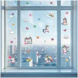 yabaduu Fensterbilder 3x DIN A4 Bögen Fensterfolie Sticker für Kinder Badezimmer Kinderzimmer Wohnzimmer Aufkleber Fensteraufkleber wasserfest Y076 (08 Einhörner)