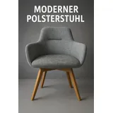 Moderner Esszimmerstuhl Armlehnen Grau Eiche massiv Stoff Drehfunktion ST0642