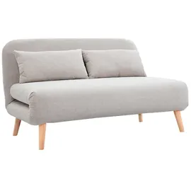 miliboo Zweisitzer-Schlafsofa aus beigem Textur-Veloursstoff und hellem Holz AMIKO
