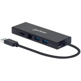 Manhattan USB 3.0 auf VGA/HDMI USB-A Dockingstation - USB Hub, Schwarz