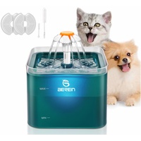 Berein 2L Trinkbrunnen für Katze Mit 2 Aktivkohlefilter Katzenbrunnen Katzen Trinkbrunnen Wasserspender Wasserbrunnen Pet Water Fountain Blumentrinkbrunnen Ultraleise LED-Licht Grün