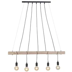 Hängeleuchte, Balken natur, Kabel schwarz, L 120 cm