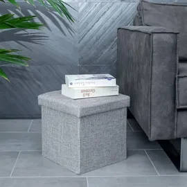 Intirilife Faltbarer Sitzhocker Leinen 30 x 30 x 30 cm Grau