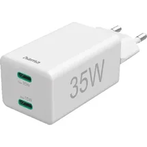 Hama Schnellladegerät, 2x USB-C, PD/Qualcomm®, Mini-Ladegerät, 35W weiß