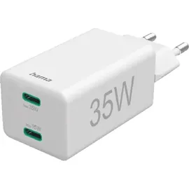 Hama Schnellladegerät, 2x USB-C, PD/Qualcomm®, Mini-Ladegerät, 35W weiß
