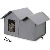 ALLSOPETS Katzenhaus Outdoor Winterfest Isoliert, Wetterfestes Faltbares Katzenhaus für Draußen und Drinnen mit Abnehmbarer Matte, Katzenunterkunft für Kleine Hunde (Urban Grau)