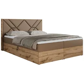 MKS Meble Boxspringbett 160x200 mit Bettkasten, Polsterbett 160x200 mit Matratze H3, Boxspringbett 160x200 mit Kopfteil, Boxspringbett mit Massivholz - Gunar... - Braun