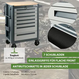 Trutzholm Werkstattwagen 99x82 cm Werkzeugwagen 7 Schubladen mit Holzplatte Einlassgriffe