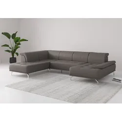 Wohnlandschaft PLACES OF STYLE "Caluna", braun (mocca), B:334cm H:81cm T:235cm, Sofas, Inkl.Sitztiefenverstellung