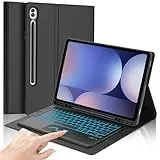 Tastatur für Samsung Galaxy Tab S10 Ultra/S9 Ultra 14.6 Zoll, Multi Touch Trackpad, 7 Farben Beleuchtete, QWERTZ Deutsche Magnetisch Abnehmbarer Bluetooth Tastatur für Galaxy Tab S10Ultra, Schwarz
