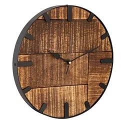 Amagohome Uhr Holz ø 30 cm Wanduhr Wohnzimmeruhr modern rund aus Holz Vintage lautlos Mangoholz massiv