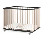 Sämann Babybett Laufgitter 75x100 cm Matratze & Schlupfsprossen schwarz/natur Premium beige|schwarz