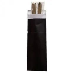 Prime Guest Bestecktasche Prime Safe in Schwarz 85 x 250 mm, mit 2-lagiger Tissue-Serviette in Weiß - 100 Stück