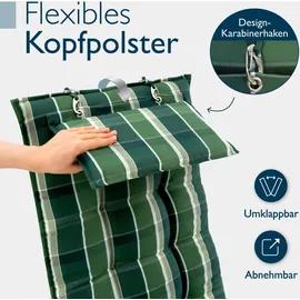 Beautissu Hochlehner Auflage 120 x 50 x 8 cm Grün kariert 2 St.