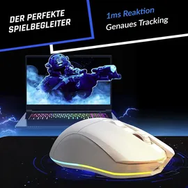 Klim Blaze - Wiederaufladbare kabellose RGB Gaming Maus - NEU - Hochpräziser Sensor mit Langer Akkudauer - Einstellbar auf bis zu 10000 DPI - Kabel- und Funk Maus Modus (Weiß)