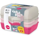 Emsa Variabolo Brotdosen-Set 4-tlg., für unterwegs, platzsparend, verschieden färbige Halbschalen, mehrere Farbkombinationen spülmaschinenfest, Grau/Pink, N1111000