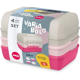 Emsa Variabolo Brotdosen-Set 4-tlg., für unterwegs, platzsparend, verschieden färbige Halbschalen, mehrere Farbkombinationen möglich, spülmaschinenfest, Grau/Pink, N1111000