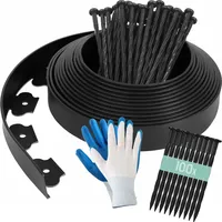 20m Rasenkante Kunststoff, Flexible Beeteinfassung, Lawn Edging, Mit 100 Erdanker + 1 Paar Handschuhe, Höhe 5cm Beetbegrenzung Kunststoff, Gartenzaun, Rasenkanten, Schwarz Mähkante, Rasenkante - Liferun