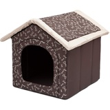 PillowPrim Hundehütte Hundehöhle Hundebett Hundehaus Katzenhöhle kleine S - 38x32 cm braun mit Knochen