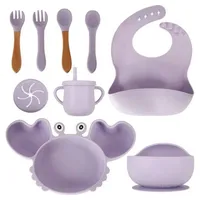 KIK JTI, Kindergeschirr + Kinderbesteck, Kinder-Silikon-Utensilien-Krabben-Set, 9-teilig, lila -