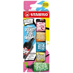 Textmarker - STABILO BOSS MINI by Snooze One - 6er Pack - grün, gelb, blau, pink, orange, schwarz