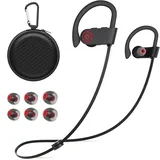 NUASI Bluetooth Kopfhörer, Kopfhörer Kabellos Bluetooth mit Bluetooth 5.3, Bluetooth Kopfhörer Sport Deep Bass Stereo, IPX7 Wasserdicht, Bluetooth Kopfhörer in Ear zum Joggen Trainieren, Schwarz