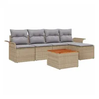VidaXL 6-tlg. Garten-Sofagarnitur mit Kissen Beige Poly Rattan Akazie