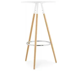 Runder Stehtisch aus Massiver Buche mit Weißer Tischplatte | Hochtisch für Küche und Gesellige Räume | Modern Elegant | Kadima Design