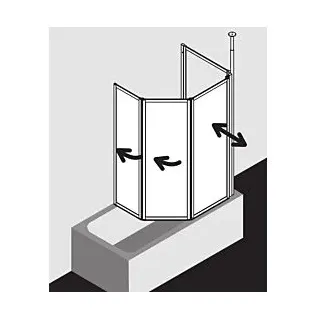 Kermi Vario 2000 Faltwand 3-flügelig auf Badewanne V2FW3037141PK 101,1-102,7x140cm, Silber Mattglanz ESG klar kermiclean