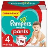 Pampers Windeln Pants Größe 4 (9-15kg) Baby Dry, 96 Höschenwindeln, Einfaches An- und Ausziehen, Zuverlässige Trockenheit