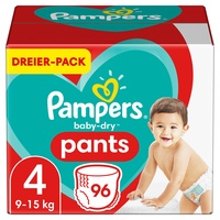 Pampers Windeln Pants Größe 4 (9-15kg) Baby Dry, 96 Höschenwindeln, Einfaches An- und Ausziehen, Zuverlässige Trockenheit
