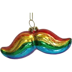 Christbaumschmuck 10cm Glas Schnurrbart Figur Handbemalt & mit Glitzer Weihnachtsbaum Anhänger Weihnachten Weihnachtsbaumschmuck Regenbogen Farben