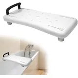 Suusolny Badewannensitz Senioren 70x31cm Badewannenbrett zum Sitzen Verstellbar 41-63cm Sitzbrett Wannenbrett Badewanne Brett Duschbrett Seifenablage & ergonomischer Griff bis 150KG - Schwarz Griff