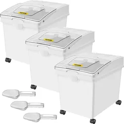 VEVOR Mehl und Reis Behälter Kapazität 25 kg, 3 Stück Aufbewahrungsbox Küche 35,5 x 50 x 45 cm, dreifach Vorratsdosen 14 x 19,7 x 17,7 Zoll weiß Speicherung für Getreide und anderen Trockenwaren