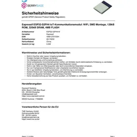 Espressif ESP32-S2FH4 IoT-Kommunikationsmodul: WiFi, SMD Montage, 128kB ROM, 320kB SRAM, 4MB FLASH