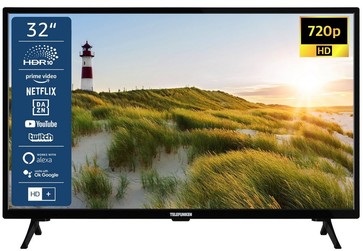Telefunken XH32SN550S LCD-LED Fernseher (80 cm/32 Zoll, HD-ready, Smart TV, HDR, Triple-Tuner, Dolby Audio - 6 Monate HD+ gratis) schwarz