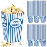 Relaxdays Popcorntüten, 48er Set, gestreift, Retro-Optik, Kino, Filmabend Zubehör, Pappe, Popcornbehälter, blau/weiß