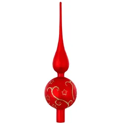 Christbaumspitze Glas 36cm mit Sternen & Ranken Muster - Merry Red