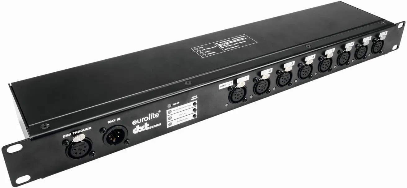 EUROLITE DXT-SP 1in/8out PRO DMX RDM Splitter 5pol XLR
RDM-fähiger DMX-Splitter 1in/8out mit Signalaufbereitung