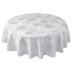 Tischdecke CURT BAUER "3458 Diana, rund, mit filigran gezeichneten Pfingstrosen", weiß, Ø:180cm, Damast-Halbzwirn, Tischdecken, aus 100% Baumwolle, merzerisiert, Damast-Tischwäsche