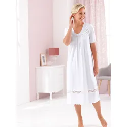 Nachthemd WÄSCHEPUR "Nachthemd", Damen, Gr. 48/50, Normalgrößen, weiß, 50% Baumwolle, 50% Modal, unifarben, Kurzarm, Kleider
