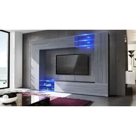 Vladon Wohnwand, Anthrazit, Holzwerkstoff, 262x182.5x39 cm, Wohnzimmer, Wohnwände, Wohnwand-Sets