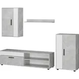 Vicco Wohnwand Berno, Beton Weiß Schrankwand 4er-Set Wohnzimmer