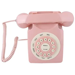 Vintage-Telefon in High-Definition-Anrufqualität für das Home-Office, Rosa, mit Großen und Klaren Tasten