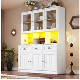 Odikalo Küchenbuffet Küchenschrank Anrichte Hochschrank Sideboard Ablagen Schwarz Weiß weiß
