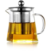 ROY Modernes 550 ml Glas-Teekanne mit Teesieb - Hochborosilikat Herd-sicher & Mikrowellenfest, quadratische Form - Teekanne mit Siebeinsatz, Teekanne Glas, Teesieb für losen Tee