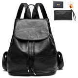 RWEUOQ Rucksack PU-Leder-Rucksack, Casual Bag Classic Anti-Diebstahl-Rucksack (1-tlg., Multitasche Modetasche Geeignet für Arbeit und Schule Reisen), Eleganter Rucksack Leicht und wasserdicht groß schwarz